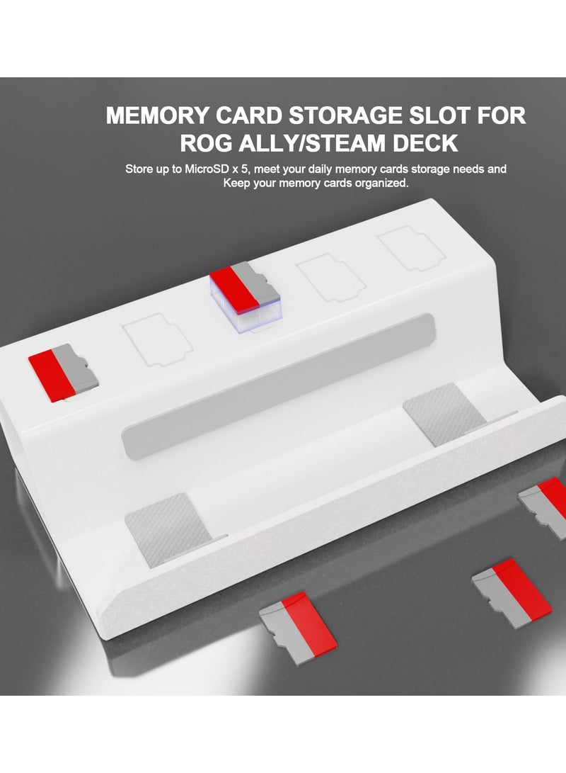 Frosted Aluminum Alloy Stand Base Holder for ASUS Rog Ally and Steam Deck with SD Card Slots and Anti-Slip Silicone Pad in White