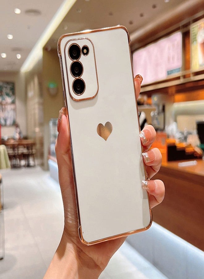 phylla Samsung Galaxy S20 FE 5g Phone Case,Luxury Gold Plating Cute Love Heart Side Small Pattern Phone Case for Women,Camera Protection Soft Silicone Shockproof Bumper Cover (White) - Image 4
