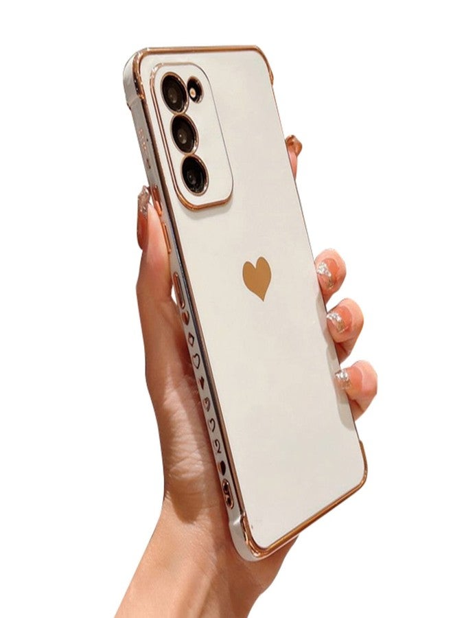 phylla Samsung Galaxy S20 FE 5g Phone Case,Luxury Gold Plating Cute Love Heart Side Small Pattern Phone Case for Women,Camera Protection Soft Silicone Shockproof Bumper Cover (White) - Image 1