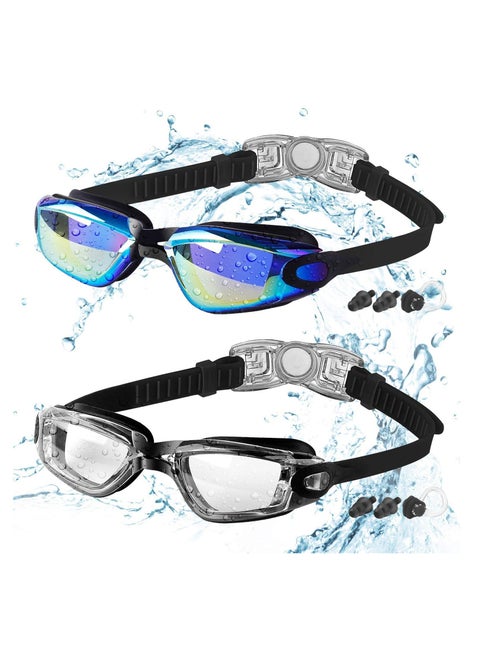 2 Pack Clear Swimming Goggles for Kids Boys Girls Teens 3-15 Years Old Anti-Fog Waterproof No Leak