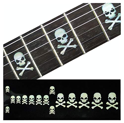 Inlaystickers Inlay Sticker Fret Markers for Guitars & Bass - Skull with Crossbones (Sideways) - White Pearl - Image 1