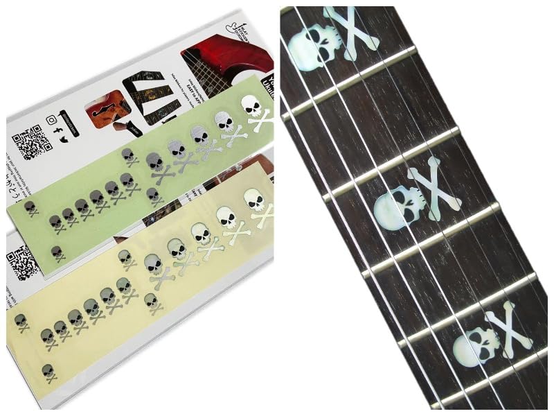 Inlaystickers Inlay Sticker Fret Markers for Guitars & Bass - Skull with Crossbones (Sideways) - White Pearl - Image 4
