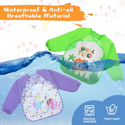 JaGely 6 Pcs Kids Art Smocks Toddler Smock Waterproof Painting Aprons Children Apron with Long Sleeve Washable Bib for Baby Eating (Vivid) - Image 5