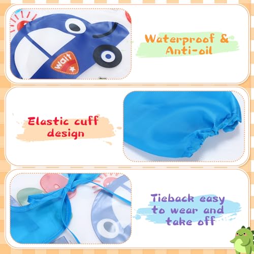 JaGely 6 Pcs Kids Art Smocks Toddler Smock Waterproof Painting Aprons Children Apron with Long Sleeve Washable Bib for Baby Eating (Vivid) - Image 3