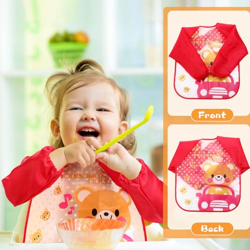 JaGely 6 Pcs Kids Art Smocks Toddler Smock Waterproof Painting Aprons Children Apron with Long Sleeve Washable Bib for Baby Eating (Vivid) - Image 4