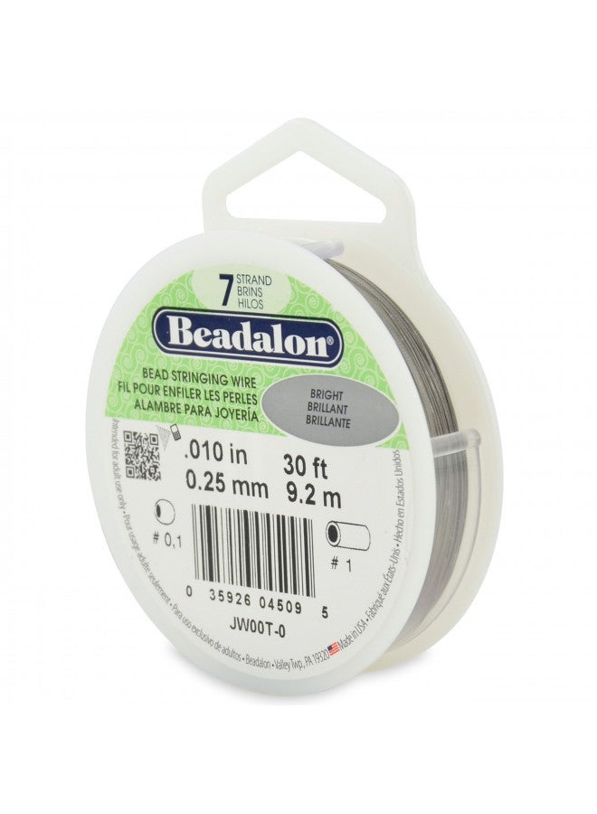 Beadalon 7 Strand Stainless Steel Bead Stringing Wire, 0.010 in / 0.25 mm, Bright, 30 ft / 9.2 m - Image 1