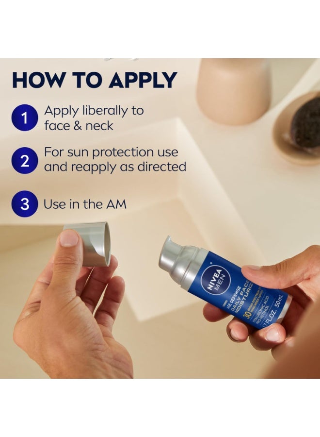 NIVEA MEN Age Defense Daily Face Moisturizer with Broad Spectrum SPF 30 Sunscreen, Pro-Retinol and Hyaluronic Acid, Beard-Friendly Face Lotion Helps Defend Against UVA/UVB Rays, 1.7 Fl Oz Bottle - Image 3