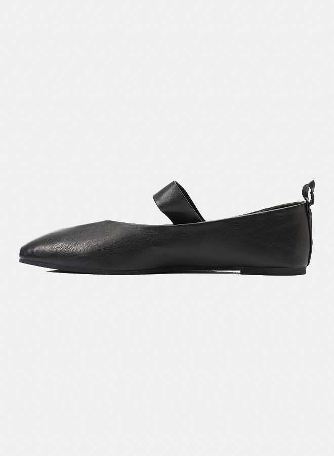 Dejavu Shoes XIE-DVTX-001 Plain Black Leather Pointed Toecap Ballerina  For Women - Image 4