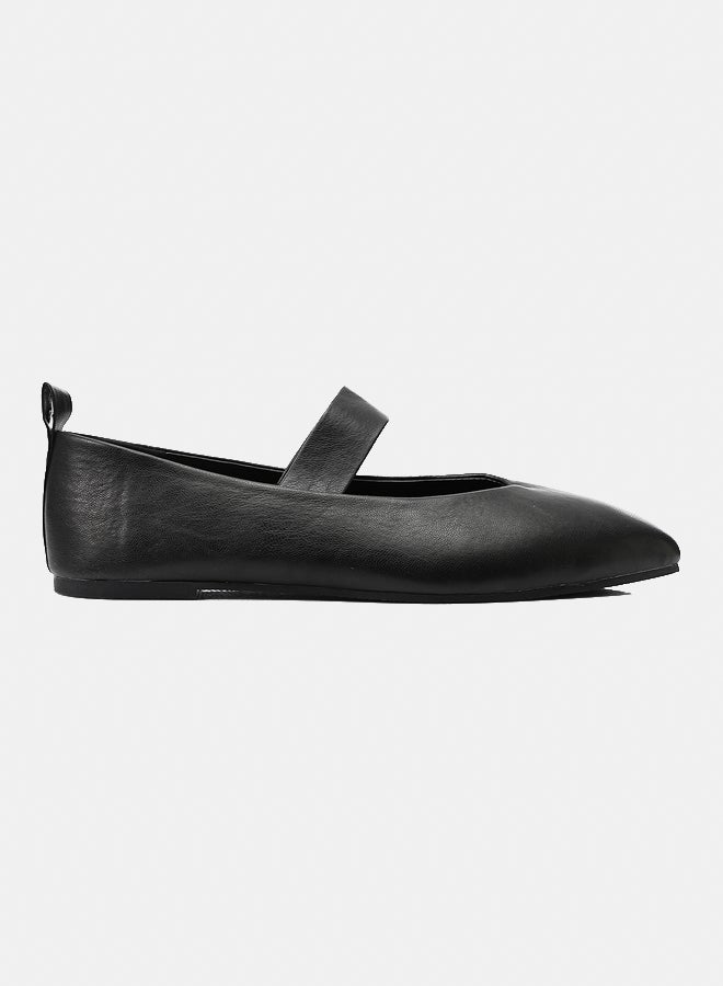 Dejavu Shoes XIE-DVTX-001 Plain Black Leather Pointed Toecap Ballerina  For Women - Image 2