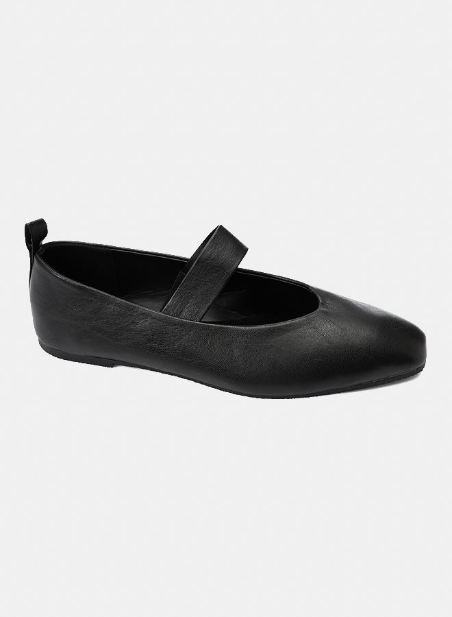Dejavu Shoes XIE-DVTX-001 Plain Black Leather Pointed Toecap Ballerina  For Women - Image 1