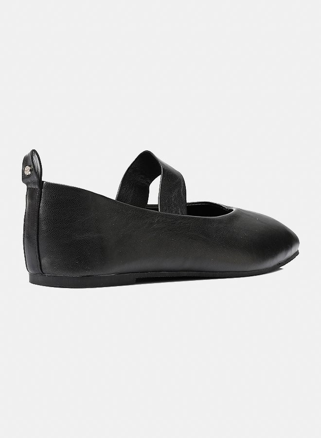 Dejavu Shoes XIE-DVTX-001 Plain Black Leather Pointed Toecap Ballerina  For Women - Image 3