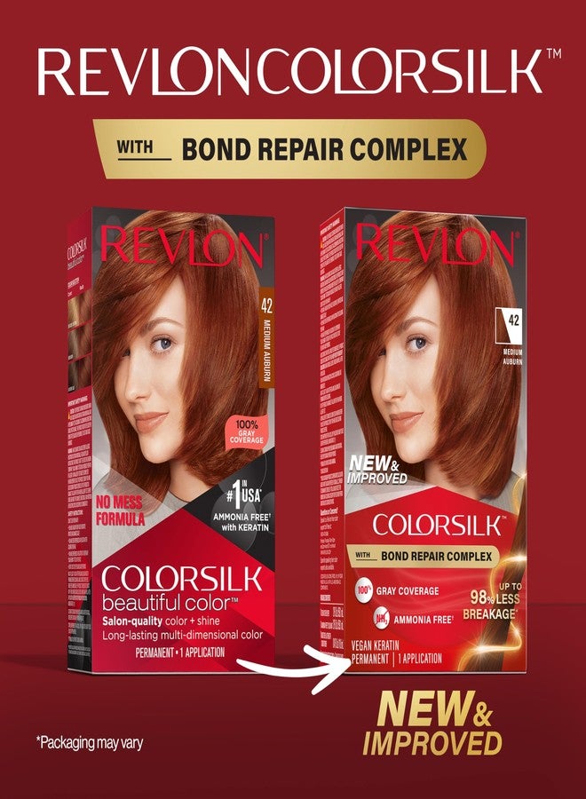 Revlon ColorSilk with Bond Repair Complex, Auburn Permanent Hair Color, 100% Gray Coverage, Ammonia Free Hair Dye, Vegan Keratin, 42 Medium Auburn (Pack of 3) - Image 2