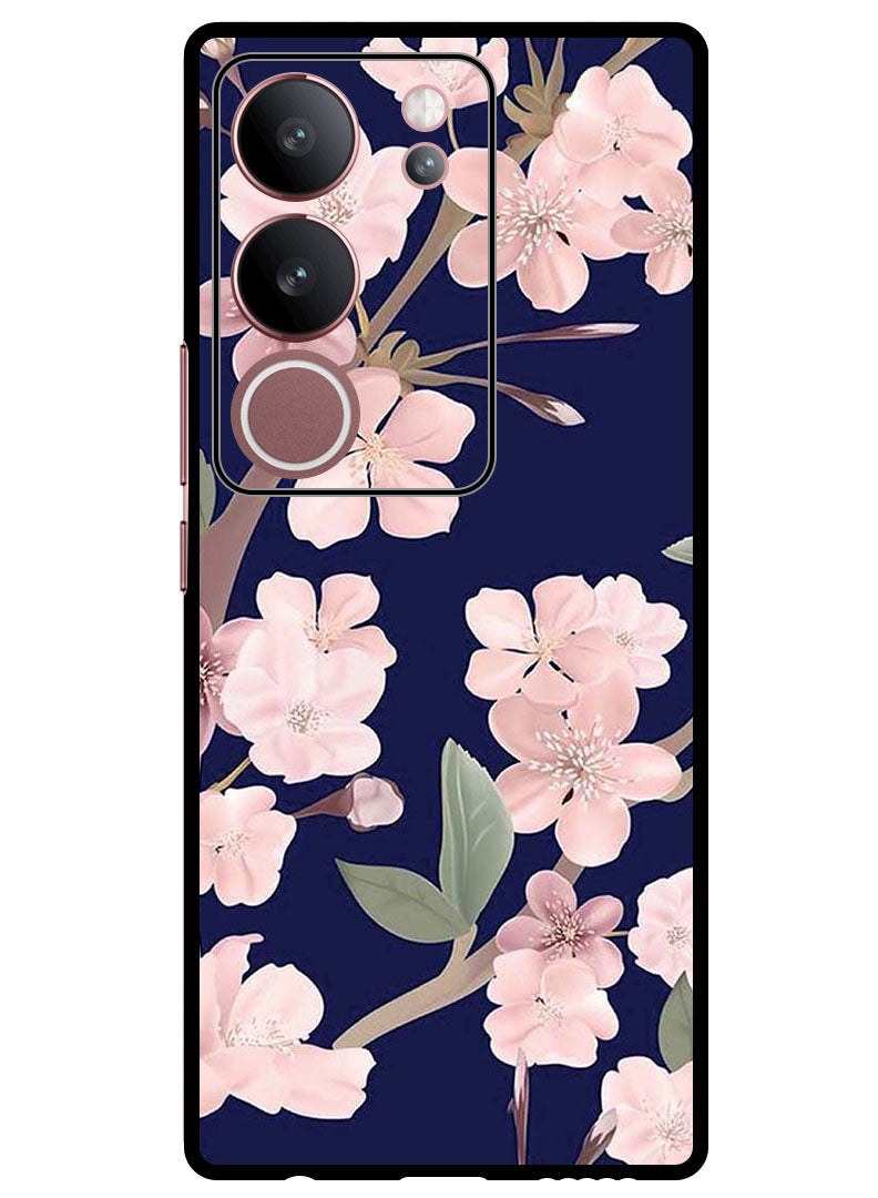 Theodor Protective Case Anti Scratch Shock Proof Bumper Cover For Vivo V29 - V29 Pro Pink Flowers In Blue Background - Image 1