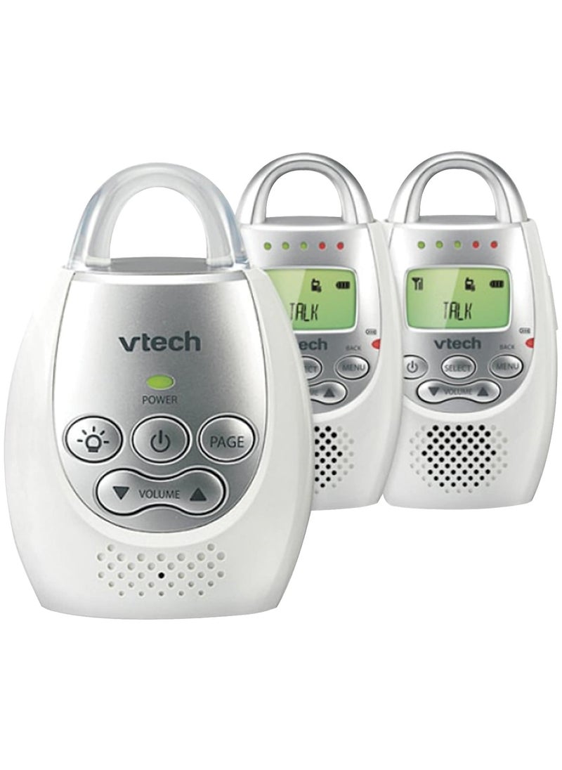 vtech VTech DM221-2 Audio Baby Monitor with up to 1,000 ft of Range, Vibrating Sound-Alert, Talk Back Intercom, Night Light Loop & Two Parent Units, White  - Image 1