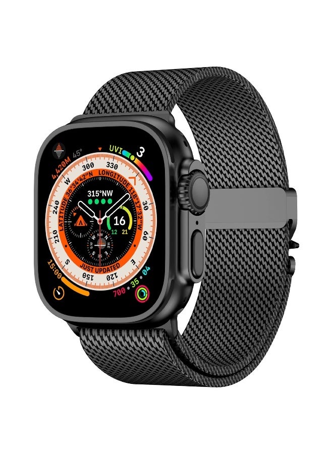 Topleo Titanium Milanese Mesh Loop for Apple Watch Band 49mm 46mm 45mm 44mm Men Women, Breathable Replacement Strap with Adjustable Parachute-style Buckle for iWatch Ultra 2/SE/Series 10 9 8 7 6 5 4, Black  - Image 1