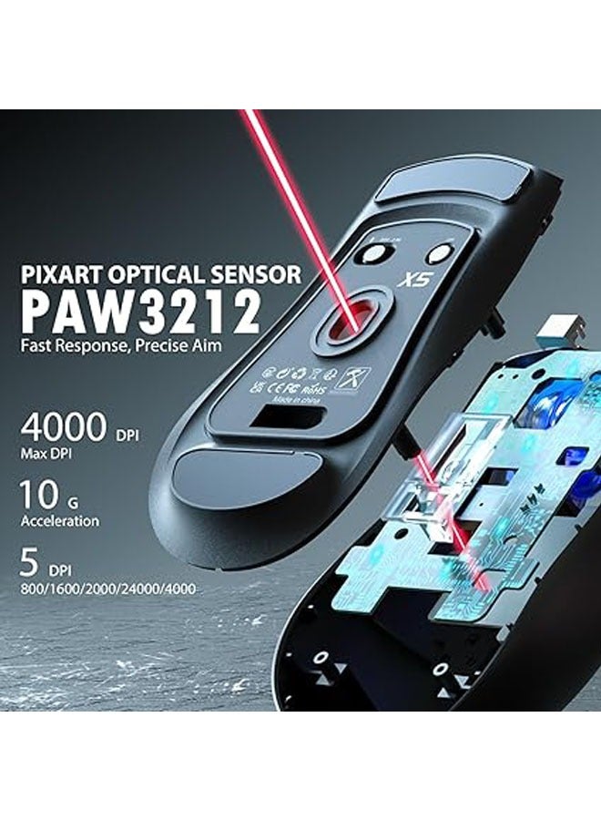 general Ultralight Wireless Gaming Mouse 49g, Tri-Mode Aerox Wireless Mouse - Wired/2.4G/BT5.0, PAW3312 PixArt Optical Sensor, Up to 4000DPI, RGB Backlight, PC/MAC Long Battery Life - Image 4