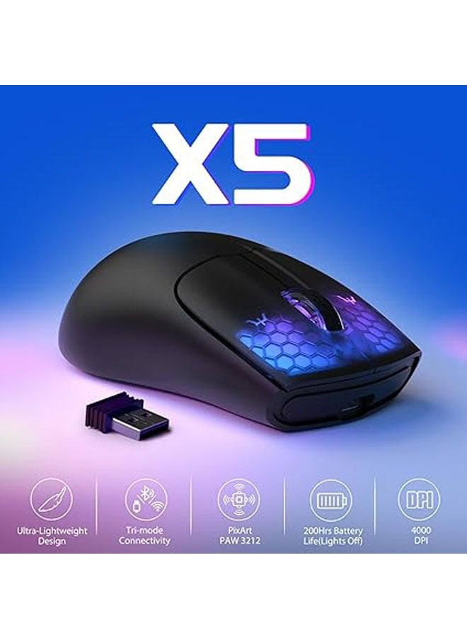 general Ultralight Wireless Gaming Mouse 49g, Tri-Mode Aerox Wireless Mouse - Wired/2.4G/BT5.0, PAW3312 PixArt Optical Sensor, Up to 4000DPI, RGB Backlight, PC/MAC Long Battery Life - Image 2
