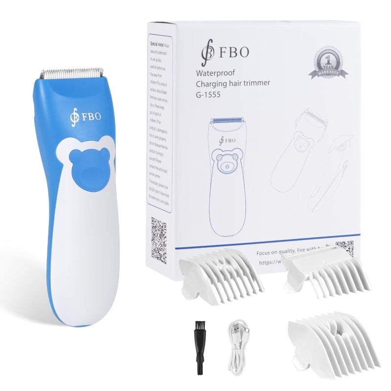 FBO Baby Hair Clipper Professional Quiet Waterproof Painless Body Hair Trimmer MultiPurpose Grooming Kit for Infants Toddlers Adults Home and Salon Use Blue Bear - Image 2