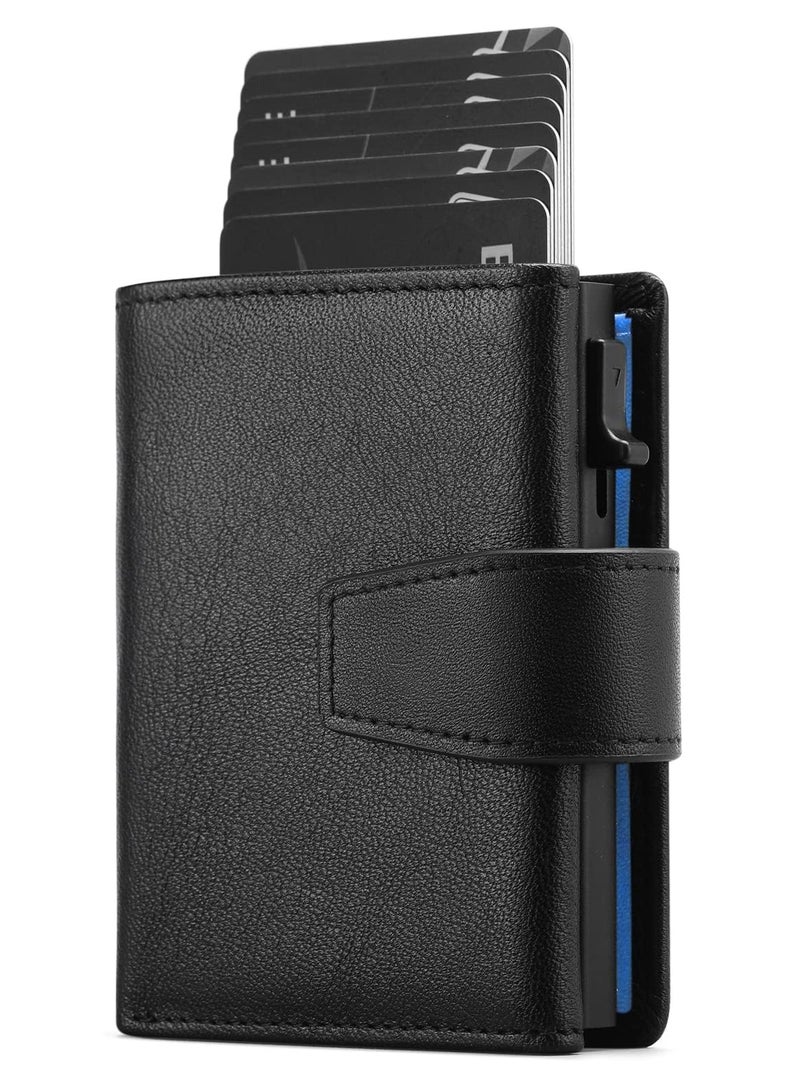 Bukela Credit Card Holder, RFID Blocking Minimalist Trifold Mens Wallets, Automatic Pop Up Metal Case with ID Windows & Zip Coin Pocket, for Gift for Men's  - Image 1