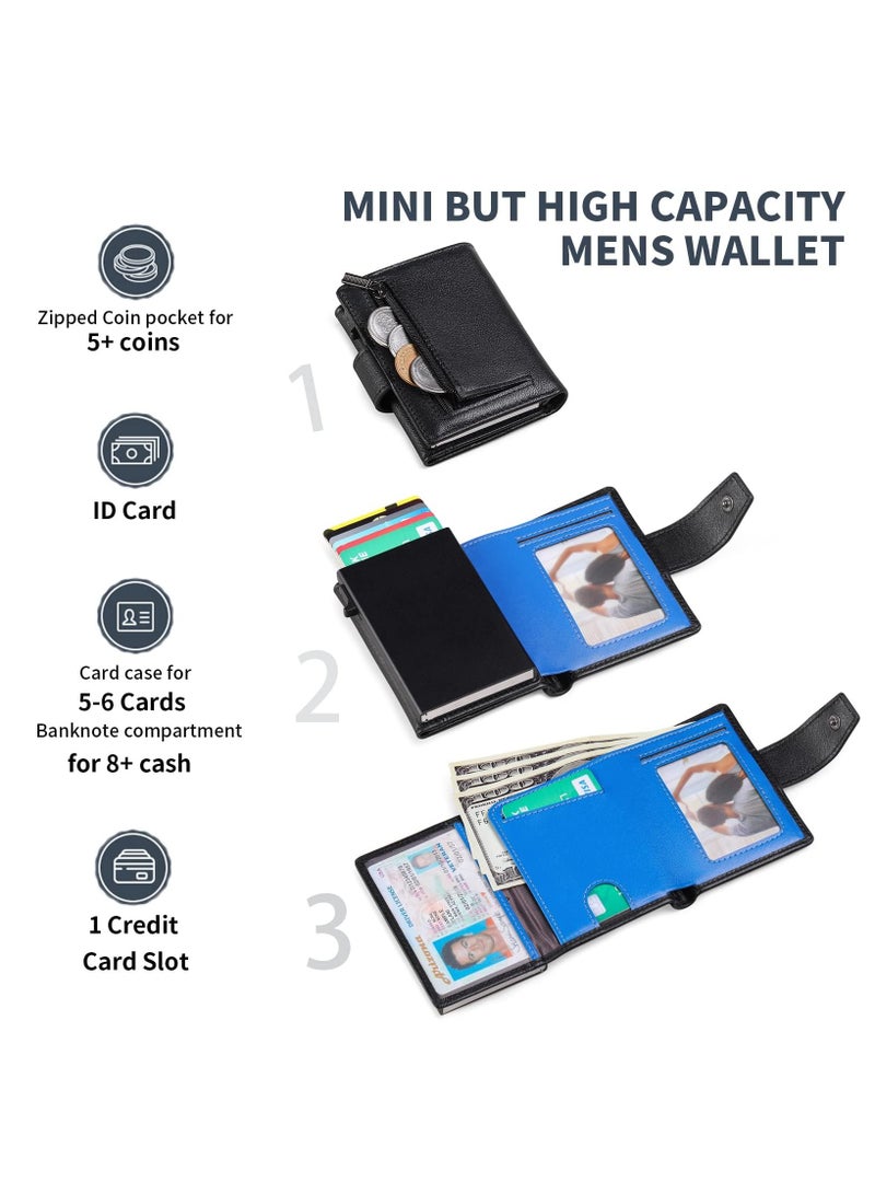 Bukela Credit Card Holder, RFID Blocking Minimalist Trifold Mens Wallets, Automatic Pop Up Metal Case with ID Windows & Zip Coin Pocket, for Gift for Men's  - Image 2
