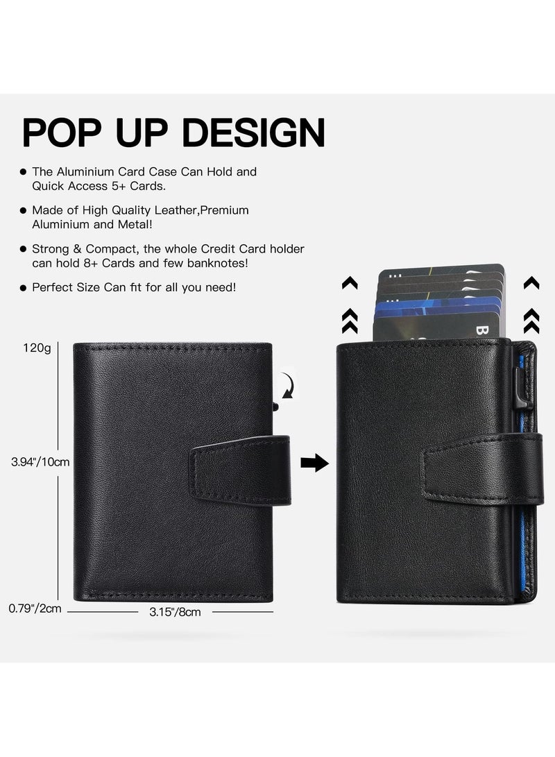 Bukela Credit Card Holder, RFID Blocking Minimalist Trifold Mens Wallets, Automatic Pop Up Metal Case with ID Windows & Zip Coin Pocket, for Gift for Men's  - Image 3
