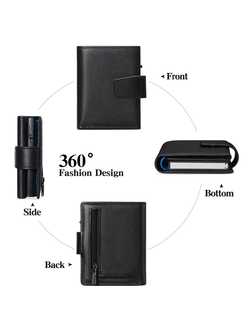 Bukela Credit Card Holder, RFID Blocking Minimalist Trifold Mens Wallets, Automatic Pop Up Metal Case with ID Windows & Zip Coin Pocket, for Gift for Men's  - Image 4