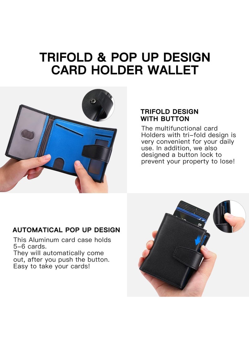 Bukela Credit Card Holder, RFID Blocking Minimalist Trifold Mens Wallets, Automatic Pop Up Metal Case with ID Windows & Zip Coin Pocket, for Gift for Men's  - Image 5