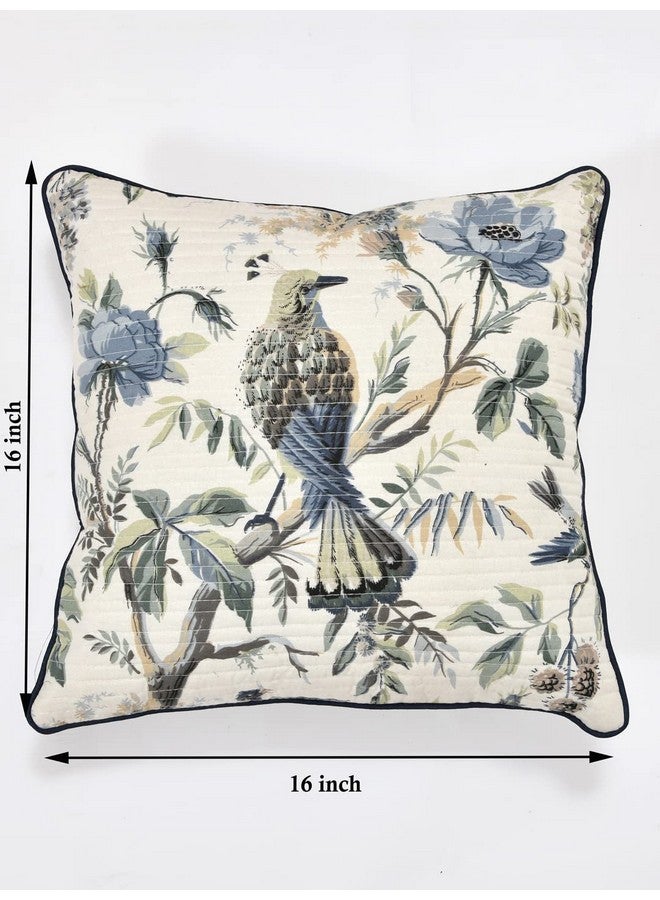 Clasiko Cushion Covers Set of 5; 16x16 Inches; Blue Flowers & Birds