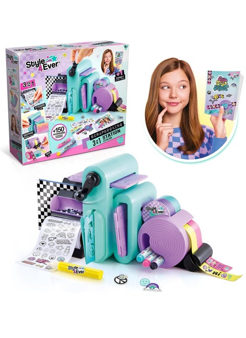 Style 4 Ever Scrapbooking 3-in-1 Creative Station | Creative Station | Embossing, sticky tape design, sticker customization & notebook | Variety of craft materials and accessories | Age 6+ | Unisex
