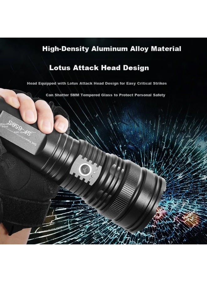 SkyFire Tianhuo High-power Flashlight Ultra-long Battery Life Large Capacity Rechargeable Led Super Bright Laser Zoom Patrol Military Outdoor Use - Image 3