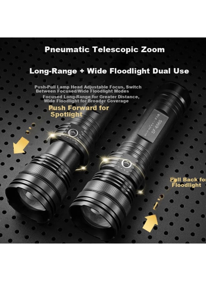 SkyFire Tianhuo High-power Flashlight Ultra-long Battery Life Large Capacity Rechargeable Led Super Bright Laser Zoom Patrol Military Outdoor Use - Image 2