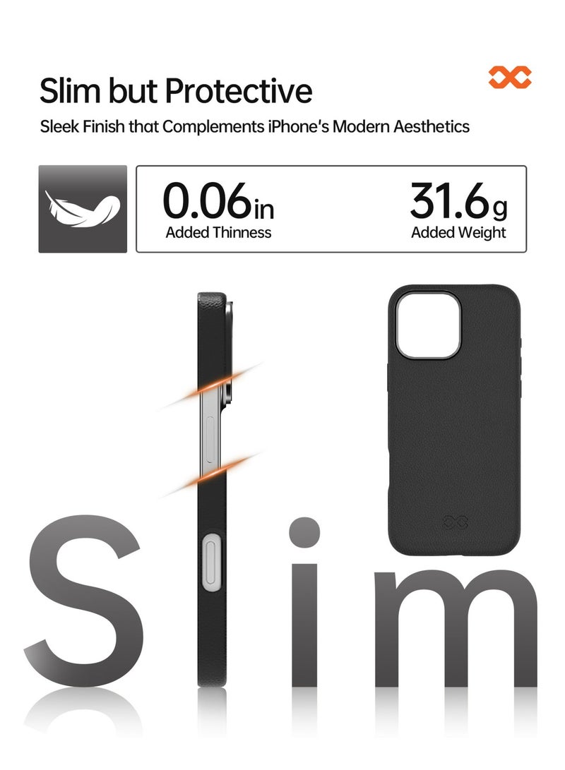 INFINYTY iPhone 16 Pro Leather Case – Vogue (Black), MagSafe Compatible, Elegant Metal Frame Accents, Sleek Finish, Mil. Grade Drop-Tested, Precision Fit for a Refined & Premium Look - Image 2