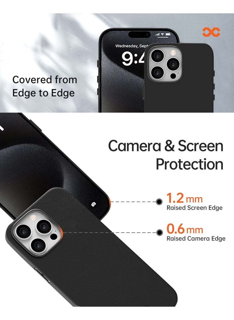 INFINYTY iPhone 16 Pro Leather Case – Vogue (Black), MagSafe Compatible, Elegant Metal Frame Accents, Sleek Finish, Mil. Grade Drop-Tested, Precision Fit for a Refined & Premium Look - Image 4