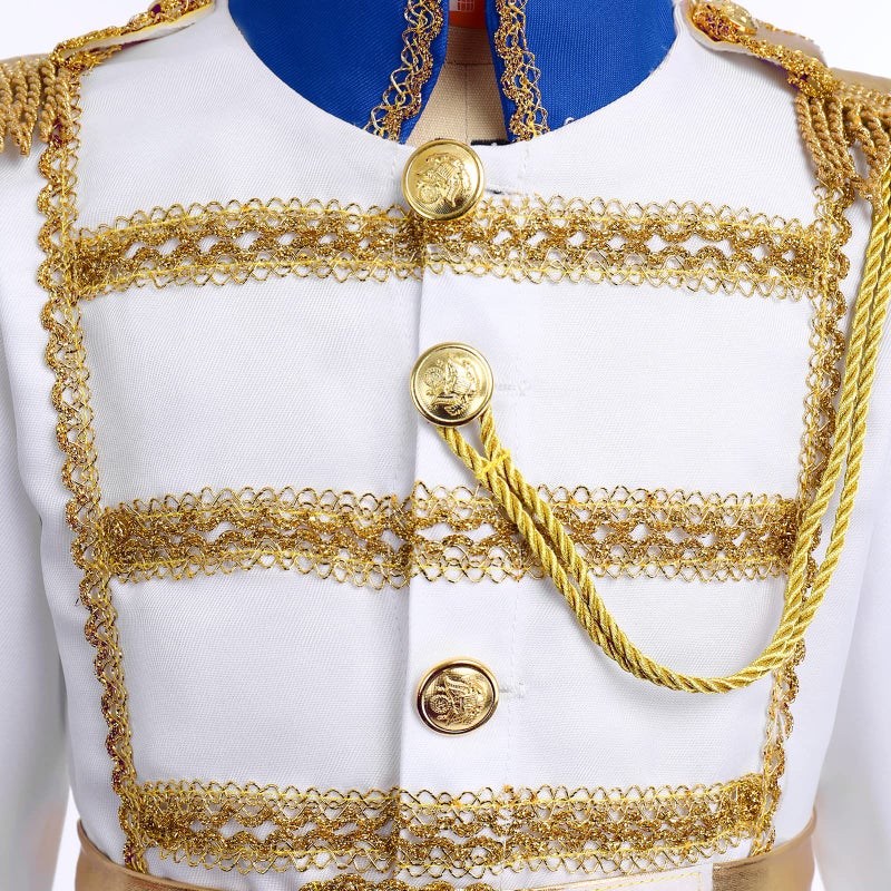 AWIBMK Prince King Charming Costume for Kids Boys Medieval Royal Prince Costume Halloween Christmas Cosplay Party Outfits Dress up Crown Truncheon Cape Belt Shoe Covers Accessories Set Royal Blue 5-7 Years - Image 3