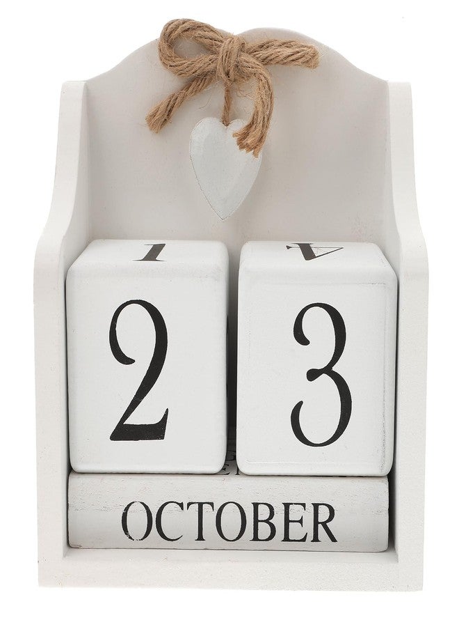 ULTNICE Wooden Perpetual Calendar Decorative Block for Home and Office Rustic European Style Date Display with White Finish Ideal Photography Prop and Desk Accessory (5.7 X 5.9 in) - Image 1