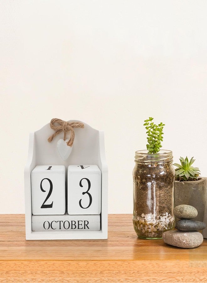 ULTNICE Wooden Perpetual Calendar Decorative Block for Home and Office Rustic European Style Date Display with White Finish Ideal Photography Prop and Desk Accessory (5.7 X 5.9 in) - Image 2