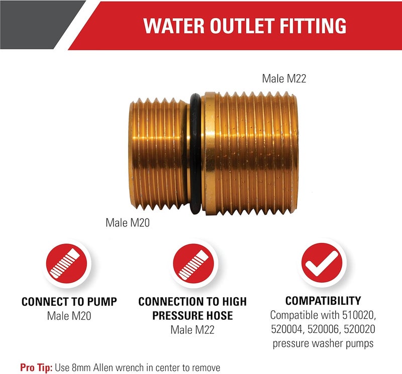 Simpson Cleaning 7110264 Water Oulet Fitting for OEM Technologies Axial Cam Pressure Washer Pumps Gold - Image 2