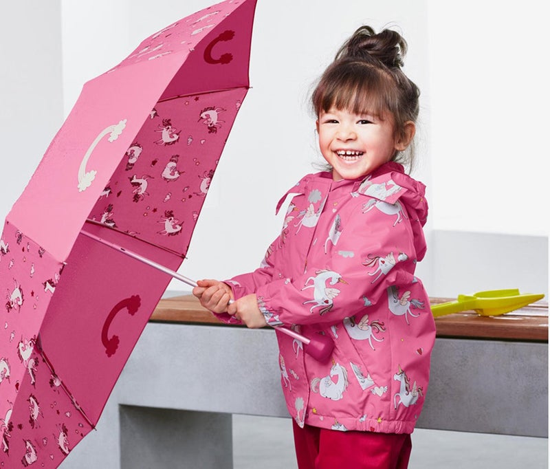 Tchibo Toddler Girls Warm Waterproof Rain Jacket, Pink and White - Image 1