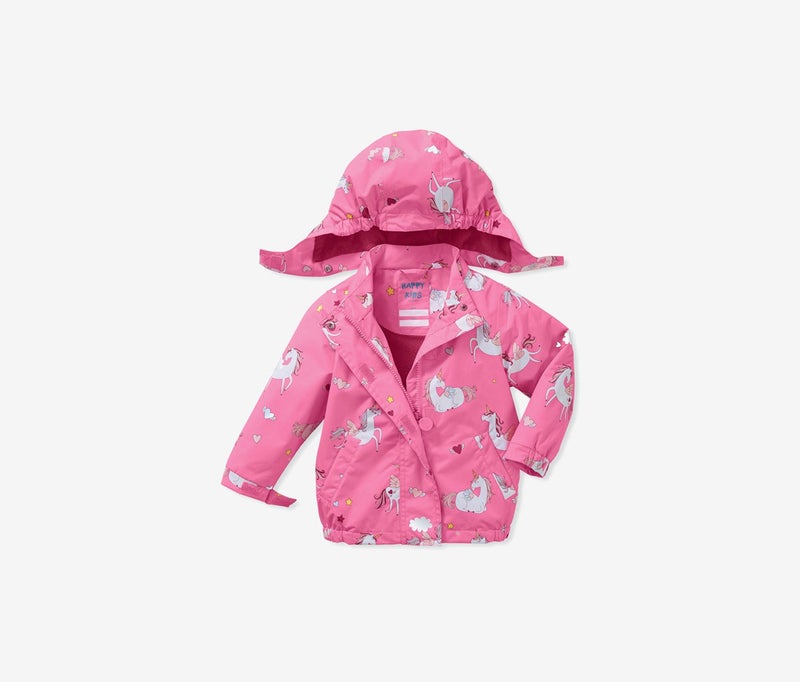 Tchibo Toddler Girls Warm Waterproof Rain Jacket, Pink and White - Image 3