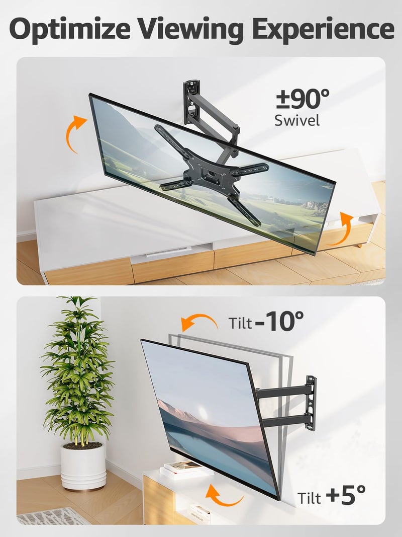 ELIVED Full Motion TV Wall Mount for Most 26-60 Inch TVs, Articulating Arms Swivel and Tilt tv Mount, Wall Mount Brackets Max VESA 400x400, Single Stud Perfect Center Design, Holds Up to 77 lbs. - Image 3