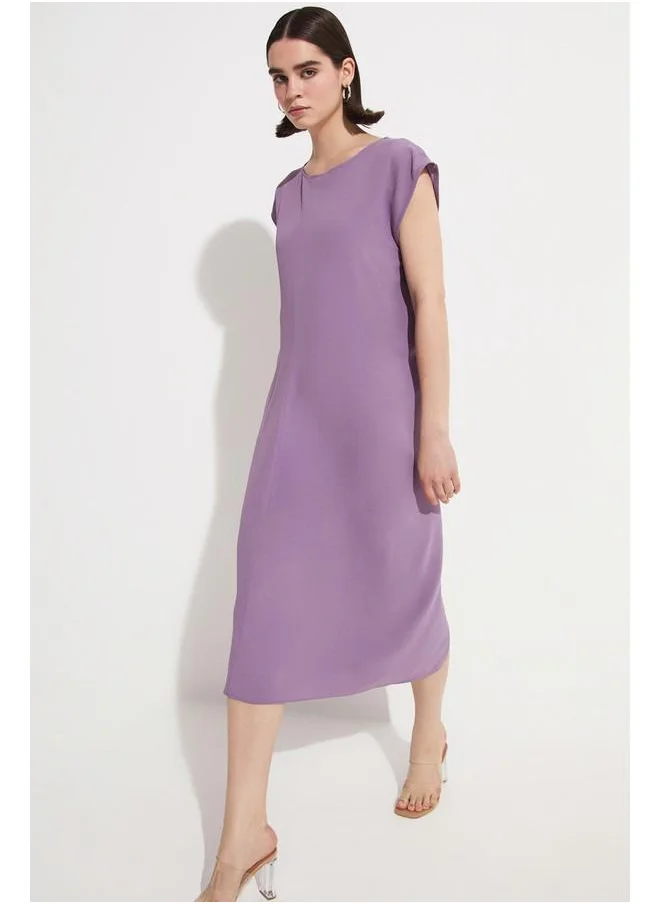 جون June Low Shoulder Straight Cut Dress Lilac