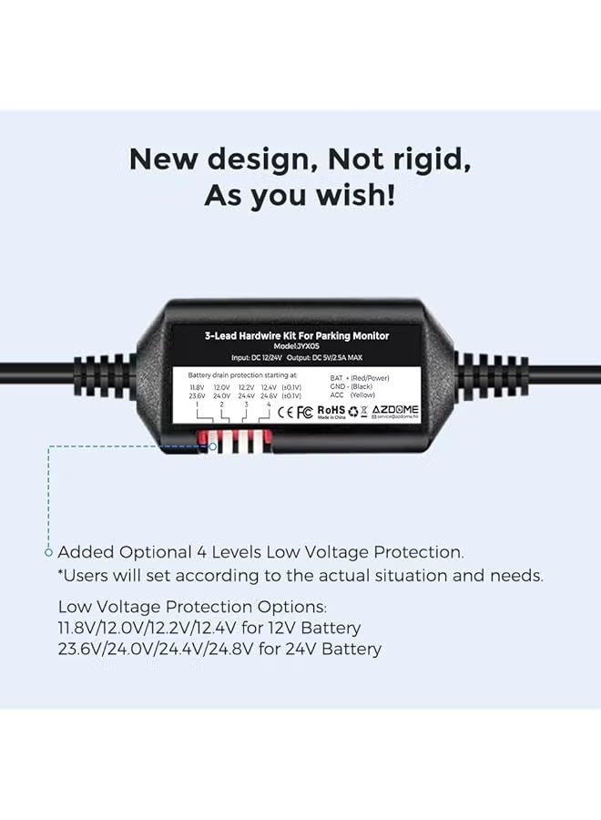 AZDOME Type C Hardwire Kit for Dash Cam 3-Lead Acc,12 Feet,12V-24V to 5V/2.5A ,For Azdome M660 M550 Max, M550, M550 Pro, M300S, Pg17, Gs63Pro Dash Cameras, 24H Parking,Low Voltage Protection - Image 4