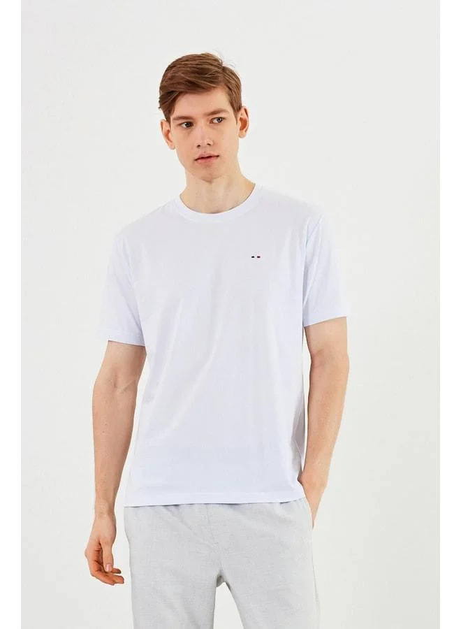 mmetalic Men’s Crew Neck T-Shirt 100% Cotton Embroidered Basic White T-Shirt.