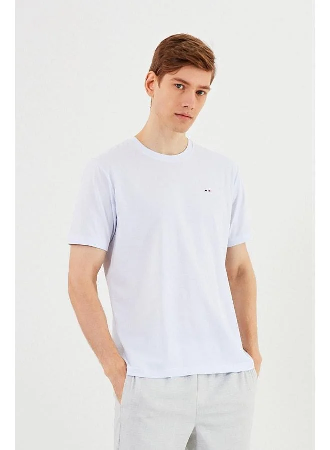 mmetalic Men’s Crew Neck T-Shirt 100% Cotton Embroidered Basic White T-Shirt.