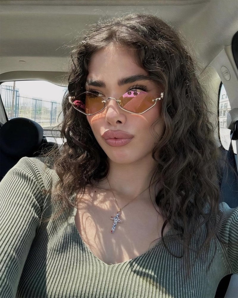 TYA Retro Y2k Sunglasses for Women,Trendy Semi-Rimless Sun Glasses Irregular Narrow Gold Sunnies UV400 - Image 3