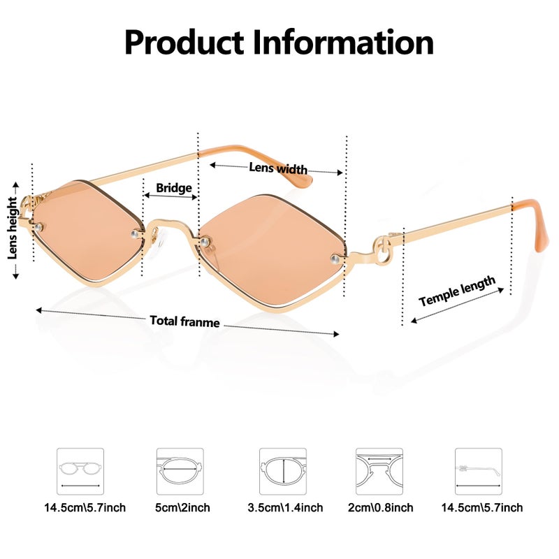 TYA Retro Y2k Sunglasses for Women,Trendy Semi-Rimless Sun Glasses Irregular Narrow Gold Sunnies UV400 - Image 4