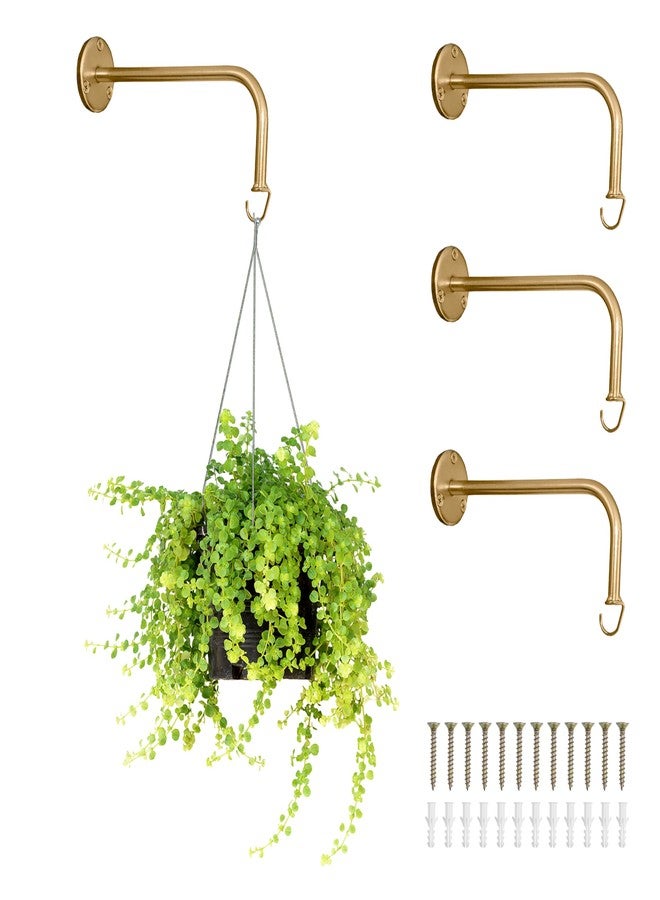 Ilyapa 4 Pack Metal Plant Wall Hanger Hooks - 7 in. Hook for Hanging, Baskets, and Macrame, Indoor Hangers in Rustic Brass Finish, Wall Planters - Image 1