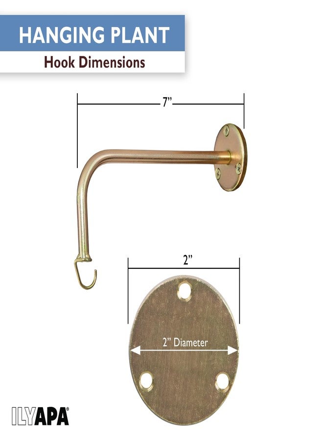 Ilyapa 4 Pack Metal Plant Wall Hanger Hooks - 7 in. Hook for Hanging, Baskets, and Macrame, Indoor Hangers in Rustic Brass Finish, Wall Planters - Image 2