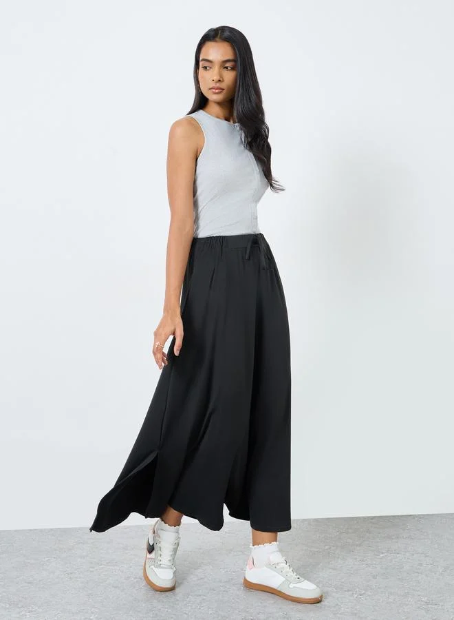 تايك تو Take Two Solid A-Line Maxi Skirt with Side Slit