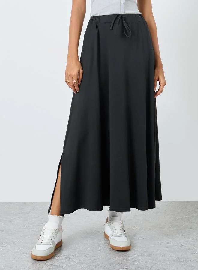 تايك تو Take Two Solid A-Line Maxi Skirt with Side Slit